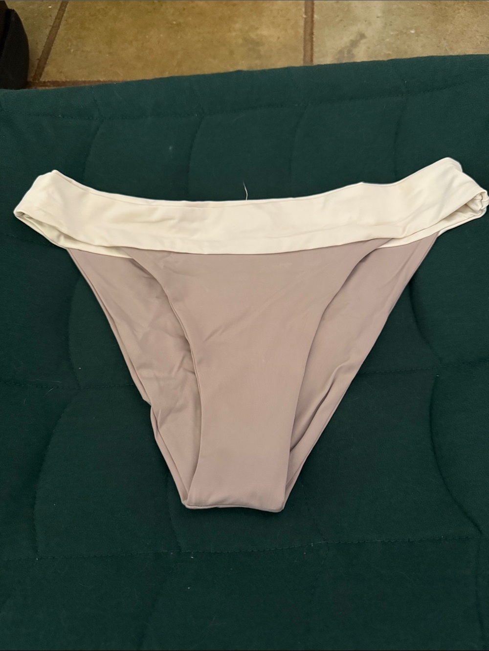 Women’s Two-Tone Fold-Over Bikini Bottom — Taupe with Cream Waistband